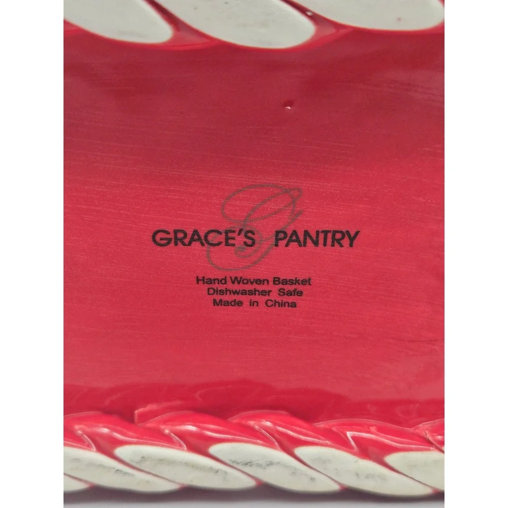 Grace's Pantry Red Ceramic Hand Woven Lattice Basket with Handles 9x6